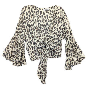 andAndrea Shirt Women Extra Large Tan Leopard Print Lightweight Flare Sleeve Top